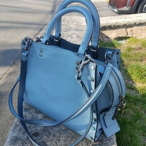 Coach Satchel Studded Pebble leather blue handbag